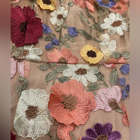 NWT 3-Dimensional Embroidered Floral Sheer Halter Mini Dress Sz: XS - Picture 9 of 16